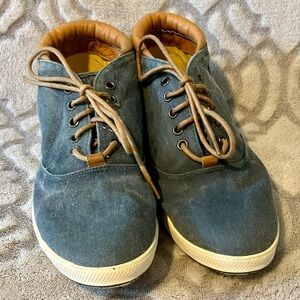 Balloons Blue Canvas Lace-Up Sneakers Tan Leather Trim Casual Shoes 7.5